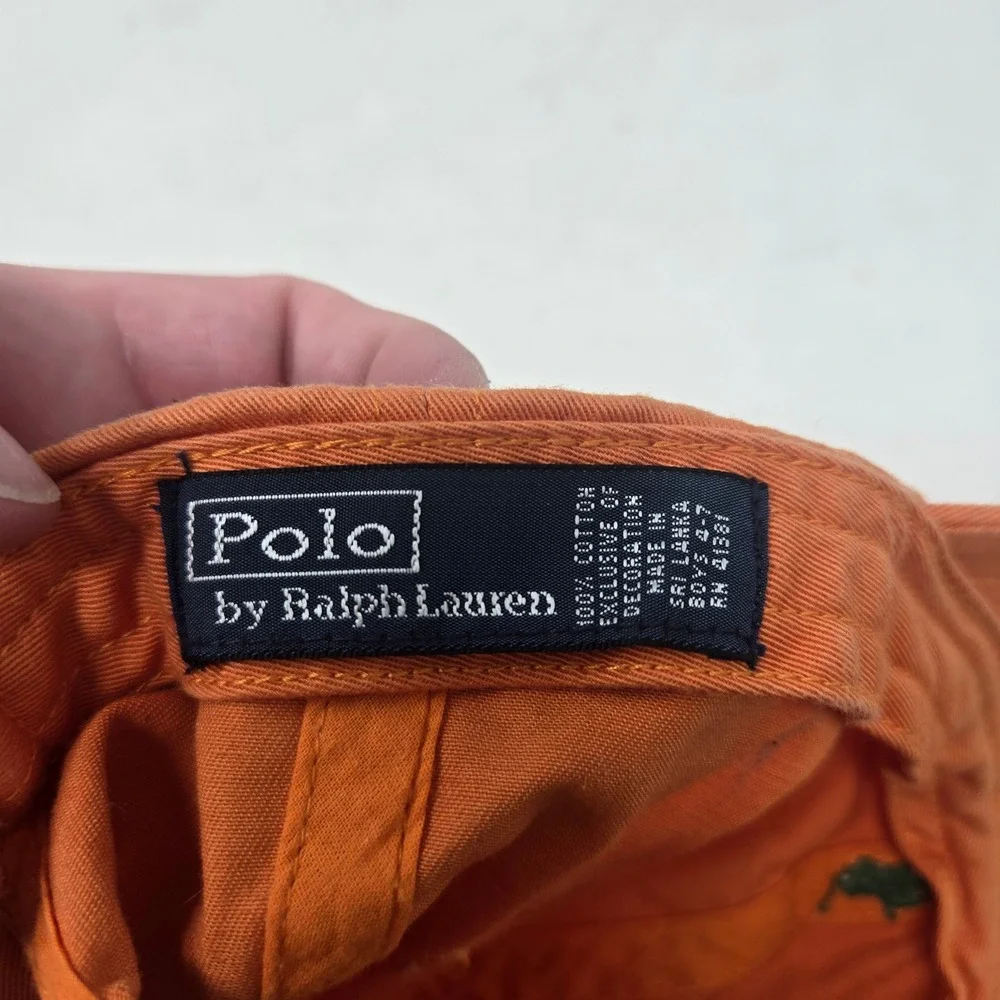 Polo Ralph Lauren Boys Orange Cotton Baseball Cap Green Pony Hat Adjustable 4-7